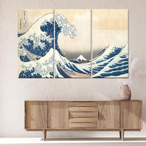 Art mural sur toile avec imprimé océanique japonais emblématique, décoration inspirée de Hokusai, toile enveloppée 3P - Product Image 1