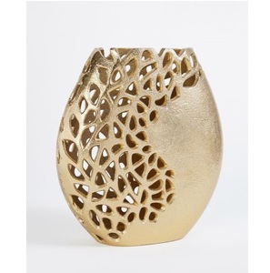 Vases à fleurs rustiques en aluminium doré, faits à la main, avec un design martelé, à prix de gros, 27x17 cm - Product Image 5