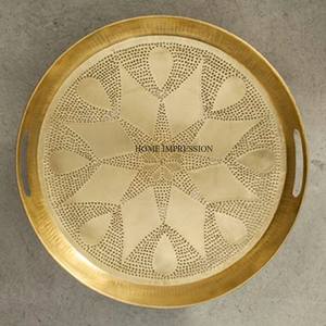 Ensemble de 2 plateaux de service de nourriture décoratifs polis et brillants en or et argent, meilleure vente de plateau de nourriture décoratif de forme ronde pour la maison - Product Image 2