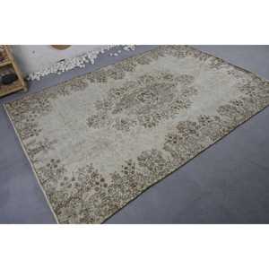 Tapis en laine florale marron beige classique 5.5X8 pieds Patchwork Technique tissée en latex pour décor à la maison vintage pour le salon des adolescents - Product Image 2