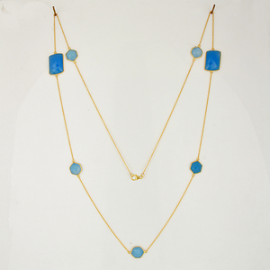 Collier en pierre précieuse avec calcédoine bleue, lot de 10 bijoux, chaîne plaquée en or jaune - Product Image 4