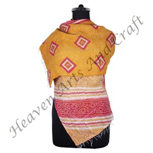 SC1019 Vintage Kantha Work Cotton Handmade <b>Scarf</b> Trendy Design Girls Allover Hand Stitched Plain Style <b>Long</b> Length - Product Image 6