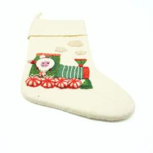 Calcetín Navideño de Fieltro de Lana Hecho a Mano con Diseño de Tren de Santa Claus, Decoración Navideña de Lujo Ecológica - Product Image 3