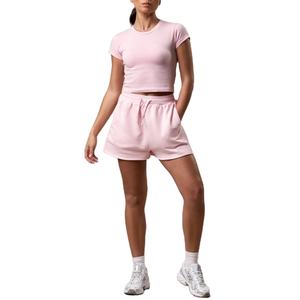 Pantalones cortos deportivos para correr de algodón 100% con cintura elástica para mujer, transpirables, ligeros, ajustados, de cintura alta, con bolsillos laterales, de secado rápido - Product Image 1