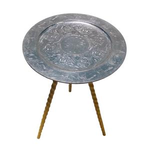 Table ronde avec gaufrage Nickel et fond Table basse ou d'appoint ronde en aluminium fini or à trois pieds pour meubles de maison - Product Image 3