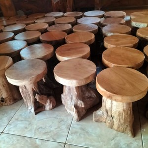 Taburete Rústico de Madera de Teca, Pedestal de Árbol Natural, Mesa Auxiliar con Borde Natural, Estilo Vintage Antiguo, Decorativo, de Madera, Ensamblado - Product Image 3