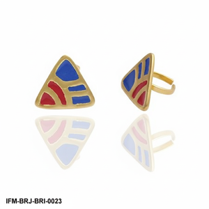 Bague géométrique abstraite en laiton artisanale, triangle audacieux en émail rouge et bleu, bijou statement - Product Image 3