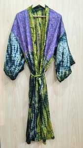 Haute qualité femmes vêtements d'été maison manteau japonais Kimono Robe indien Vintage recyclé soie Sari Kimono Maxi indien Vintage S - Product Image 2