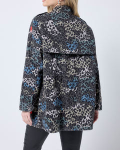 Chaqueta de Campo Utilitaria de Longitud Media para Mujer, Parka con Estampado de Leopardo Abstracto, Gris Azul, Estampado Animal, Prenda Exterior con Ribete Naranja Neón - Product Image 6