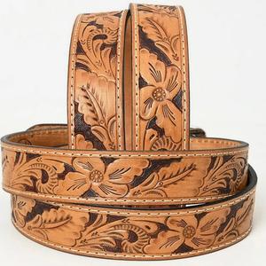 Ceinture d'outillage à la main en cuir occidental tanné végétal gravé à fleurs vintage avec boucle en laiton antique de designer - Product Image 3