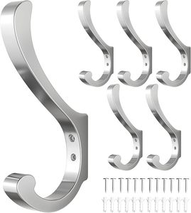 <b>Chrome</b> Coat <b>Hooks</b> Wall Mount Heavy-Duty Aluminium Large Coat Hanger for Clothing Key Bags Hats & Office Use - Product Image 1