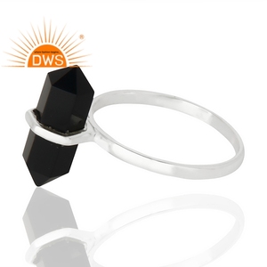 Design de crayon fait à la main, argent Sterling fin, Onyx noir naturel, anneaux empilables, fabricant de bijoux personnalisés - Product Image 3
