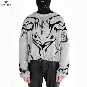Pull d'hiver pour homme en laine/cachemire à manches longues, col rond, logo sur le devant, tricoté, anti-rides, séchage rapide, design personnalisé, haute qualité - Product Image 1