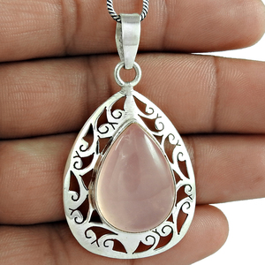 Pendentif en argent fait à la main est livré avec Quartz Rose Gemstone Tear Drop Shape Silver Designer Healing Semi-précieux Stone Pendant - Product Image 3