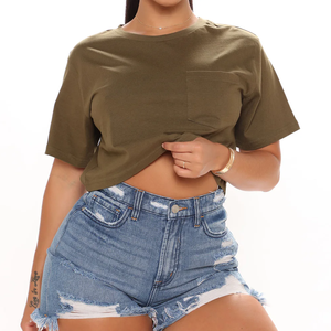 T-shirts décontractés pour femmes personnalisés d'été, manches courtes, col rond, pull, tee-shirt basique, tee-shirt uni, crop top pour femmes - Product Image 1