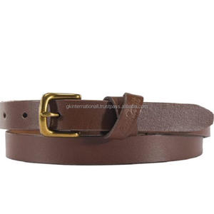 Cinturón casual de piel de vaca para hombre, correa de cuero marrón de alta calidad con hebilla de una sola punta chapada en latón sólido - Product Image 1