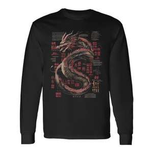 T-shirt promotionnel élégant à manches longues avec calligraphie chinoise Yin et Yang et motif dragon - Product Image 1