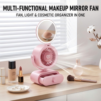 Ventilateur de bureau rafraîchissant à 7 pales, 4000 mAh, avec miroir de maquillage, rechargeable par USB, pour coiffeuse