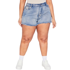 Shorts de Mezclilla de Cintura Alta para Mujer Talla Grande, Shorts Casuales de Verano Desgastados, Pantalones Cortos de Mezclilla de Algodón Suave, Logotipo Personalizado - Product Image 1