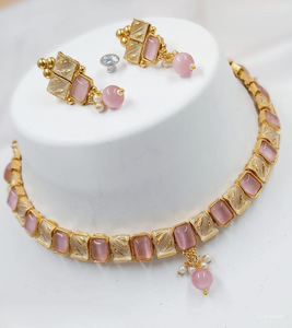 INDIAN TRADITIONAL <b>and</b> FASHIONABLE COPPER JEWELLERY BRIDAL WEDDING JEWELLERY <b>SET</b> for WOMEN <b>EARRINGS</b> <b>and</b> <b>NECKLACE</b> <b>SET</b> - Product Image 1