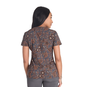 Haut de blouse médicale pour femme à imprimé floral western, manches courtes, uniforme médical, blouses d'hôpital, polyester tricoté - Product Image 2