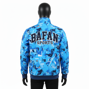 Softshell Sport Jacket Wind Resistant Warm <b>Fleece</b> Lining Blue All Over Print Custom Chenille Patch Logo Softshell Jacket for man - Product Image 4