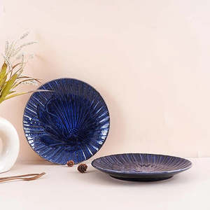 Modern Blue Sapphire Textured <b>Ceramic</b> <b>Plate</b> Set of 4 10.5 Inch for Parties - Product Image 6