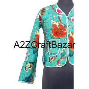 Veste courte réversible pour femme en coton biologique 100% tissé matelassé, style bohème vintage, imprimé patchwork, automne/hiver - Product Image 2