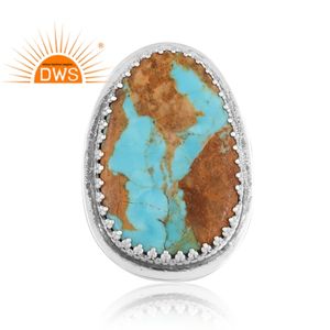 แหวนอัญมณีเทอร์ควอยซ์คิงแมนเงินสเตอร์ลิงออกซิไดซ์ได้รับความนิยมล่าสุดผู้ผลิตเครื่องประดับตามความต้องการ - Product Image 3