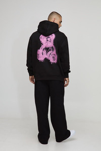 High Demanding <b>Black</b> Oversized <b>Spray</b> On Teddy Printed Men Hoodie Sustainable Breathable Cotton Blended Streetwear Hoodie For Men - Product Image 2