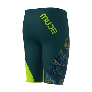 Maillots de bain pour hommes à taille haute, motif Tech Wave vert marine - Product Image 2