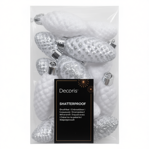 12 Piezas de Piñas de Pino Blancas de Plástico de 9.5cm, Adornos Navideños para Árbol y Bolas de Navidad Kaemingk 28488 - Product Image 2