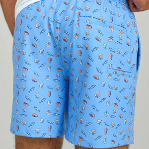 Shorts de Baño para Hombre, Azules, Estampados con Peces y Conchas, de Secado Rápido, con Cordón Ajustable, Casuales, de Poliéster, con Logotipo Frontal - Product Image 6