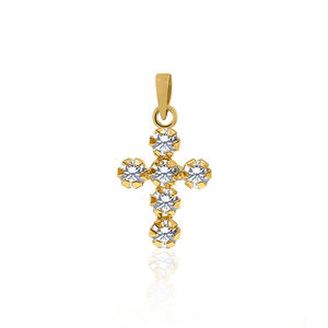 Gold Pendant <b>Cross</b> with Cz Stones Classic for First Comunion Unisex - Product Image 1