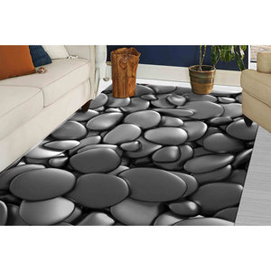 Alfombra Stones: Alfombra Moderna para Decoración del Hogar en Gris Plateado, Alfombra Delgada No Tejida - Product Image 2