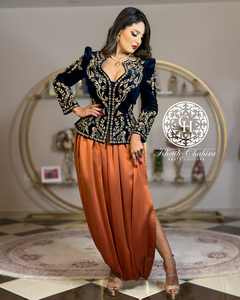 Vestidos de Terciopelo de Seda Karakou Gris Bordados a Mano, Novedad de 2025, Casuales para Chicas Árabes Musulmanas, para Bodas/Fiestas Nocturnas - Product Image 5