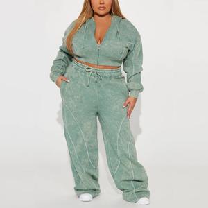 Ensemble survêtement et sweat à capuche pour femme, taille plus, deux pièces, décontracté, uni, écologique, séchage rapide, 100% coton - Product Image 2