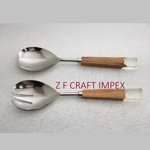 Natural Buffalo Horn Handle <b>Gold</b> Plated Stainless Steel Salad Serving <b>Spoons</b> New Trending Design Tools Salad Servers - Product Image 4