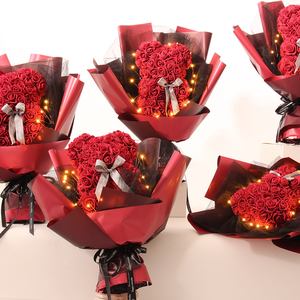 Orsacchiotto rosa 25cm fiori artificiali orso rosa con scatola luce mamma <span class=keywords><strong>fidanzata</strong></span> <span class=keywords><strong>anniversario</strong></span> compleanno san valentino <span class=keywords><strong>regalo</strong></span> - Product Image 2