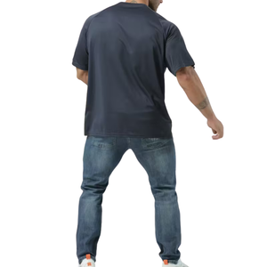 T-shirt ample bleu foncé pour homme, t-shirt sportif uni à col rond et manches raglan, design personnalisé, polyester et coton, vente en gros - Product Image 2