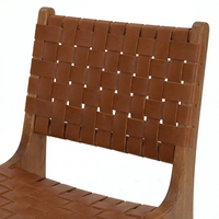 Chaise de salle à manger en teck et cuir tressé à la main de style nordique, chaise d'appoint en bois massif de style mid-century pour restaurant, café et hôtel de charme