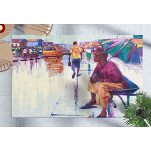 Alfombra de Lana Estampada Saloon - Diseño Tradicional Africano con Parches de Mujer, Ecológica, Grosor Medio, con Respaldo de Látex, Tipo Goblen - Product Image 1