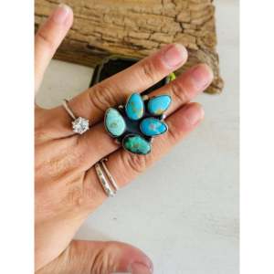 <b>Adjustable</b> Navajo-Made Fine Jewelry Cluster <b>Ring</b> with Multi Turquoise Sterling Silver Everyday Wear Statement <b>Ring</b> Natural Stone - Product Image 2