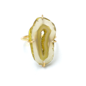 Yellow Agate 18K Gold Plated Brass <b>Ring</b> | Trendy Handmade Gemstone <b>Ring</b> | Third Party Certified Unique <b>Statement</b> Wedding Party - Product Image 1