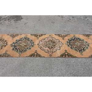 Alfombra clásica de lana azul Beige de 2,6x12,8 pies, diseño de retazos rectangular turco hecho a mano para sala de estar, dormitorio con respaldo de látex - Product Image 4