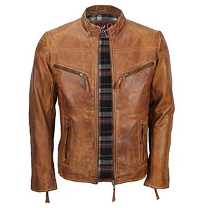 Chaquetas de cuero informales para hombre, chaqueta de cuero genuino 100%, chaquetas de moda de cuero tostado desgastadas - Product Image 4