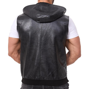 2024 personnalisé hommes en cuir véritable motard moto gilet épais hiver tricoté gilet avec poche décoration grande taille - Product Image 2