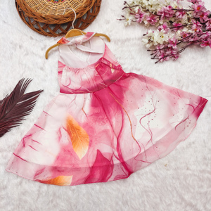 Robe de fête sans manches Shoryam Fashion Girls Gajri à imprimé papillon, tissu doux, longueur genou, coupe régulière, anniversaire, fête - Product Image 2