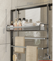 Porte-serviettes suspendu moderne sans perçage pour salle de bain et cuisine, organisateur de porte en verre avec panier, gris anthracite