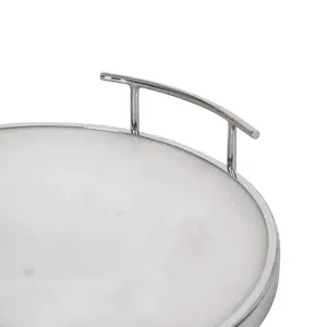 Plateau rond moderne en marbre, diamètre argenté, plateau décoratif en marbre blanc pour l'affichage et le rangement, plateau décoratif en marbre blanc - Product Image 4